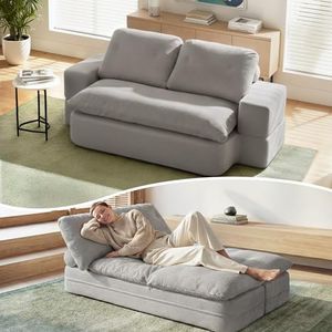Artiss 200CM Convertible Folding Sofa Bed, 30D High-Density Foam Boneless Couch with Corduroy, Sleeper Couch Lounger for Living Room, No Assembly Required Compressed Sofa with Pillow & Blanket, Grey