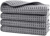 Polyte Microfiber Lint Free Washcloth Face Towel, 13 x 13 in, 4 Pack (Gray, Waffle Weave)