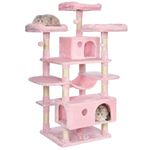 BEWISHOME Large Cat Tree Tower for Indoor Cats with Cat Condo with Plush Perches Houses Sisal Scratching Posts Hammock, Multi-Level Cat Furniture Kitty Activity Center Kitten Play House Pink MMJ03P