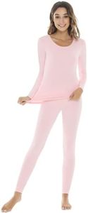 NACHILA Thermal Underwear for Women-Viscose Made from Bamboo,Soft Long Johns Set Base Layer Pajamas Set Long Sleeve Pjs Pink S