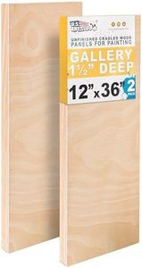 U.S. Art Supply 12" x 36" Birch Wood Paint Pouring Panel Boards, Gallery 1-1/2" Deep Cradle (Pack of 2) - Artist Depth Wooden Wall Canvases - Painting Mixed-Media Craft, Acrylic, Oil, Encaustic