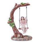 Pelle & Sol 14cm Fairy Swinging on Tree Statue Ornament - Resin Outdoor Garden Accessories, Fairy Figurines Statue for DIY Home Decoration