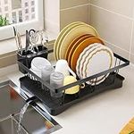 YZHDUXIU Dish Drying Rack, Large-Capacity Dish Rack with Automatic Drainboard, Dish Racks for Kitchen Counter, Durable Drying Rack for Countertop, Dish Drainer with Utensil Holder for Dishes, Spoons…