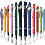 Oddmoal Ballpoint Pen with Stylus Tip, Soft Touch Click Metal Pen, 1.0mm Medium Point, Black Ink, 12 Count(Mixed Color)