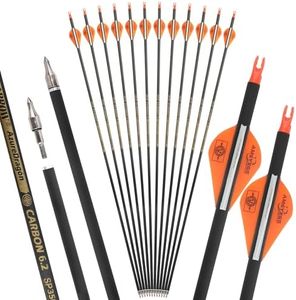 wolfman 31" Pure Carbon Arrows Archery Practice Hunting Arrows Spine 300 350 400 500 600 with Removable Tips Targeting Arrows for Compound & Recurve & Long Bow 6/12Pack (Orange-12pcs, Spine 400)