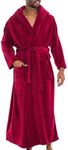 Alexander Del Rossa Mens Fleece Robe, Long Hooded Bathrobe, Small Medium Burgundy (A0125BRGMD)