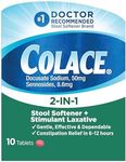 Colace 2-IN-1 Stool Softener & Stimulant Laxative Tablets, 10 Count, Gentle Constipation Relief In 6-12 Hours