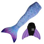 Sun Tails Mermaid Tail + Monofin for Swimming (Child M 6-7, Aurora Borealis - Lavender Monofin)