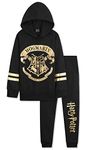 Harry Potter Girls Tracksuit, Hoodie and Girls Tracksuit Bottoms (13-14 Years, Black/Gold)