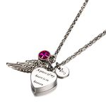 KnSam Urns Necklace A Piece of My Heart in Heaven Stainless Steel Heart Urn Necklace with Angel Wing, 26 Letters & 12 Birthstones Creamation Ash Necklace-October Y