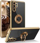 DUEDUE for Huawei P30 Pro Case, Slim Soft Silicone Cover with 360 Degree Rotation Magnetic Car Finger Ring Holder Kickstand Shockproof Protective Women Men Cases for Huawei P30 Pro, Black