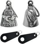 Motorcycle Bells for Bikers Guardian Angel Gremlin Bells for Motorcycle Rider Key Chain for Luck (Never Rider Faster Than Your Angel Can+Praying Hands)