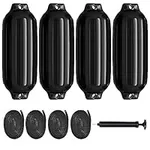 Goplus 4 Pack Marine Boat Fenders, Ribbed Twin Eyes Boat Fender with 4 Ropes & 1 Air Pump, Various Sizes & Colors, Vinyl Inflatable Boat Bumpers for Docking Pontoon Boats (Black, 23 inch x 6.5 inch)