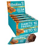 Fit Bakes 64 Calories Salted Caramel Bars, Diabetic Chocolate Keto Snack, 1 Net Carb Low Sugar Chocolate Crunch Cakes (12x19g) Biscuits Diabetic Sweets & Treats, Low Calorie Snack, Fitbakes
