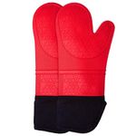 THW Professional Large Silicone Oven Gloves Heat Proof,Kitchen Oven Mittens for Baking Heat Resistant Oven Mitts Cotton Quilted Silicone Gloves for Oven, Red