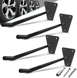 Charmount Tire Rack Storage Wall Mount-11.8 Inch Garage Hooks with 3 Holes Heavy Duty Wheel Hangers for Ladder, Folding Chairs, Power Tool, Ropes, Garden Hoses, Bulk Items 99lbs 4 Pack