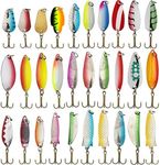 QualyQualy Fishing Spoons Fishing Lures Hard Bait Trout Lure Salmon Bass Fishing Metal Lures Fishing Spoon Lures 1/8oz to 3/10oz 30Pcs