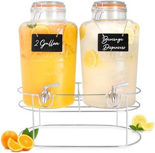 Ilyapa 2 pack 2 Gallon Glass Beverage Dispenser with Stand- Wide Mouth Mason Jar Drink Dispensers with Spigot - Leak Proof Glass Flip Top Lid for Ice Water, Lemonade, Juice, Sangria, Punch, Tea, Punch