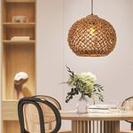 WalmHomie Boho Wicker Chandelier Ball Pendant Lamp Handmade Ceiling Hanging Lamp Shades for Bedroom Kitchen Foyer Hallway, 16.53''W*12.99''H