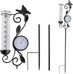 Voumsil Rain Gauge Outdoor, Black Butterfly Rain Gauge with Thermometer for Measuring Precipitation, Garden Decoration (Black Butterfly)