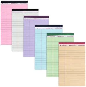 ROARING SPRING Enviroshades Assorted Colored Small Legal Pads, 6 Pack, Legal Ruled Recycled Mini Writing Note Pads, 5" x 8", 50 Sheets, Perforated Memo Pad For School & Office, Made in USA