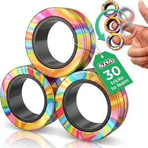 BUNMO Magnetic Fidget Rings 3pk – Cool Fidgets for Teens, Quiet Fidget Toys, Fidget Toys Adults, Maximum Strength 8 N50 Magnets, Learn Cool Tricks, Teen Gifts, Fidgets for Kids 8-12, Multicolored
