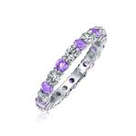 Cubic Zirconia Purple White Alternating Stackable CZ Eternity Ring Simulated Amethyst Sterling Silver February Month