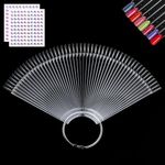 50Pcs Clear Nail Swatch Sticks, Fan Shape Salon Nail Color Display Tips, Nail Samples Stickers for Nail Art Nail Practice Tools with Metal Split Ring Holder and Number Stickers