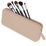 Sakolla Travel Makeup Brush Holder, Silicone Makeup Brush Bag with Zipper Closure, Makeup Brushes Organizer Case Washable Makeup Pouch Holder Case for Daily, Work, Essentials Khaki