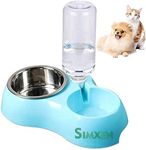 Simxen Dual Pets Bowls, Detachable Stainless Steel Bowl For Dog with Non-Slip No Spill Base, Pets Food Bowl with Automatic Water Feeder For Small Medium Dogs/Cats