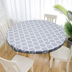 Waterproof Round Tablecloth, Elastic Edged Fitted Flannel Backed Table Cover Stain Resistant Oilcproof PVC Table Protector Cover for Dinning Kitchen Picnic Party (Gray Stripe Pattern, 114-142cm)