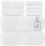 DAN RIVER 100% Luxurious Cotton Bath Towels Set - Premium Quality Pack of 8 - Ultimate Comfort and Absorbency for Bathroom, Luxury Bath Towels Set for Home & Spa (27" x 54"), White