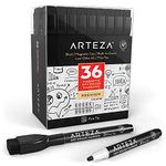 ARTEZA Magnetic Dry Erase Markers with Eraser, Pack of 36 (with Fine Tip), Black Color with Low-Odor Ink, Whiteboard Pens is Stationary Supplies School, Office, or Home