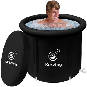 Keszing Bañera de hielo inflable portátil para baño de hielo con cubierta de, bañera independiente plegable al aire libre, bañera de spa en casa, ducha, bañera de saqueo (Negro, φ75x70cm)