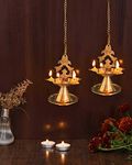Collectible India Hanging Diya for Diwali Decoration Brass Diyas for Puja Oil Lamp Stand ( Pack of 2)