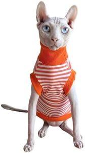 Sphynx Hairless Cat Summer Cotton T-Shirts Cat Vest Pet Clothes,Round Collar Vest Kitten Shirts Sleeveless, Cats & Small Dogs Apparel (X-Large, Orange Stripes)