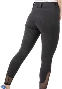 Premium Riding Breeches for Women, Silicone Full Seat or Silicone Knee Patch, Equestrian Schooling Tights, Black, Medium