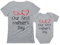 Tstars Our First Mothers Day Mommy and Me Matching Outfits Mom and Baby Shirts Set Mom Gray Large/Baby Gray 6M (3-6M)