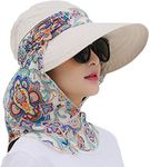 2-in-1 Folding Roll Up Wide Brim Sun Visor Cap UPF 50+ UV Protection Sun Hat with Detachable Neck Protector Hood for Travel Holiday Beach Swimming Cycling Camping Hiking Trekking Running Headwear