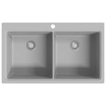 vidaXL Granite Grey Overmount Kitchen Sink - Double Basin, 860x510mm, Heat/Stain Resistant, with Waste Kit