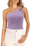 BETTE BOUTIK Women’s Casual Sleeveless Tank Tops Summer Ribbed Cami Tunic Blouse Fitted T-Shirt Purple Large