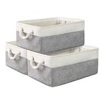 Storage Basket Bins - Fabric Basket&Decorative Baskets Storage Box Cubes Containers W/Handles for Clothes Storage, Books, Home, Office (White Grey, 36X26X17 (3 Pack))