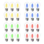 24-Pack Shatterproof & Waterproof S14 Colored Replacement LED Light Bulbs, ALAMPEVER Vintage Style, Red/Green/Blue/Warm White, Outdoor 1W LED Bulb, E26 Medium Base, CRI80