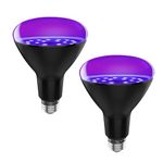 LED Black Light Bulbs 15W 2 Pack (100W Equivalent), BR30 E26 UV Blacklight Bulbs for Glow in The Dark, UVA 385-400nm,Halloween Lights, Purple Bulb for Black light Party, Body Paint, Fluorescent Poster