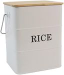 Xbopetda Rice Container, Metal Rice Storage Bin, Square Rice Canister with Lid & Scoop, Sealed Rice Storage Box for Kitchen, Food Storage Container for Rice Flour Soybean Grain Cereal - Cream White