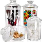 DEAYOU 4 Pack Clear Plastic Apothecary Jars, Plastic Storage Jar Canister with Airtight Lid, Cotton Qtip Holder Bathroom, Candy Cookie Container Organizer for Bath Salt, Pad, Vanity,33 Oz/23 Oz/13 Oz