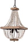 Parrot Uncle Chandelier Lights Farmhouse Bohemia Wood Beaded Chandelier Ceiling Lights for Dining Room Kitchen, 16 Inch