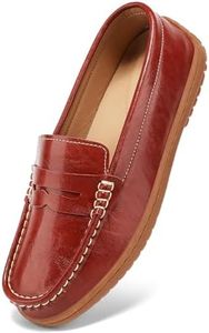 BEAUSEEN Women's Classic Handsewn Penny Loafers - Casual Slip On Moccasin Driving Shoes Lightweight Walking Flats Comfort Women Loafer Shoes, Red, 11 US
