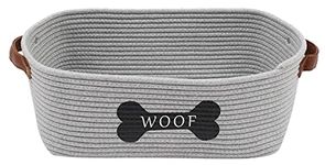 Morezi Durable cotton dog toy basket with handle, toy dog storage, doggie toy bin - Perfect for carry small dog puppy toys, blankets, chew toy, leashes and stuff - Gray