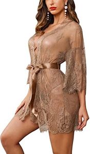Avidlove Women's Lace Kimono Robe Sexy Babydoll Lingerie Mesh Nightgown Khaki